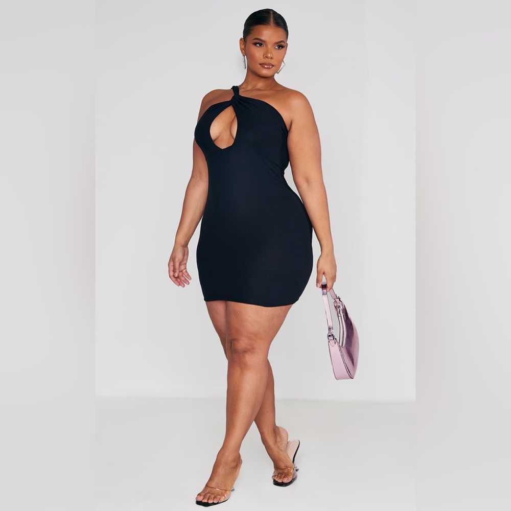 Pretty Little Thing PLUS BLACK SOFT TOUCH JERSEY KNOT DETAIL BODYCON DRESS